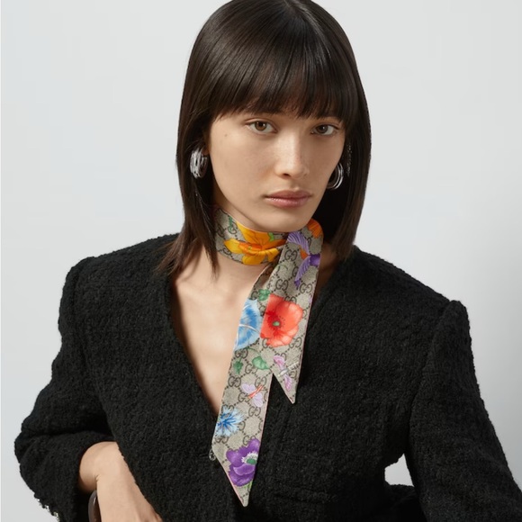 GG FLORA PRINT SILK NECK BOW - Picture 3 of 4